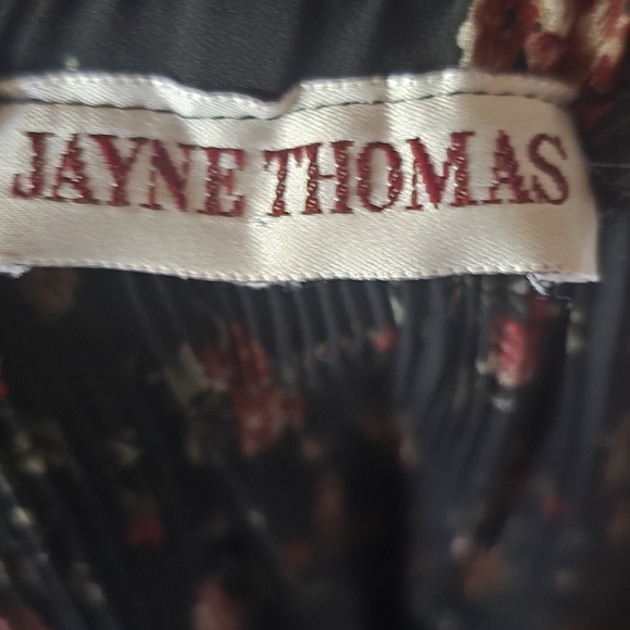 VINTAGE Jayne Thomas 90s Y2K Floral Pleated Black Midi Skirt A-Line Cottagecore - Picture 5 of 6